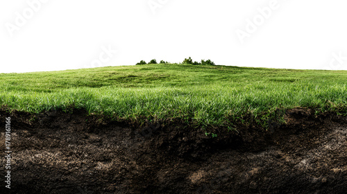 Cross section of green grass and soil layers isolated on transparent background