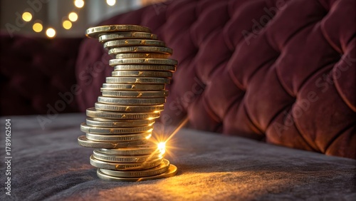 A stack of uncirculated collector coins reflecting light