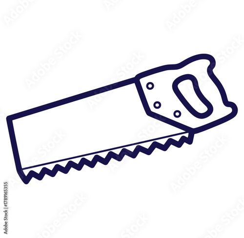 Hand saw illustration in a simple outlined style for construction and woodworking projects