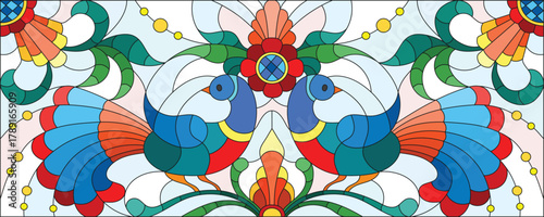 Multi color Double peacock illustration with white background 