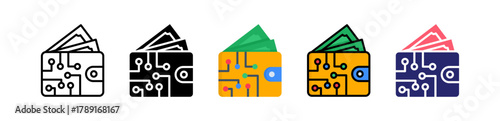 Digital Wallet Multiple Style Icon Set Collection. 