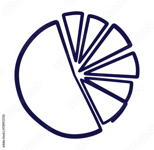 Simple hand drawn pie chart showing data distribution in vector graphic style
