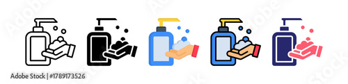 Hand Soap Multiple Style Icon Set Collection. 