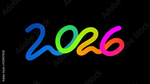 One line 2026 with Rainbow Gradient Pattern Design. Transparent Background.
