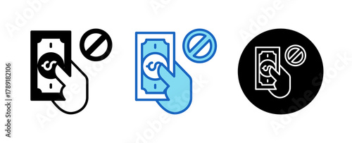 Cashless Multiple Style Icon Set Collection Mixed, Blue & Line. 