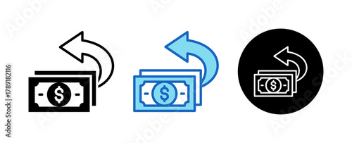 Cashback Multiple Style Icon Set Collection Mixed, Blue & Line. 