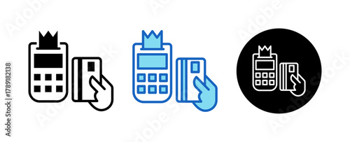 Credit Card Machine Multiple Style Icon Set Collection Mixed, Blue & Line. 