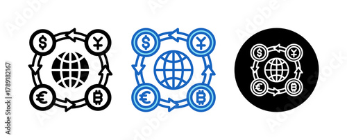 Exchange Rate Multiple Style Icon Set Collection Mixed, Blue & Line. 