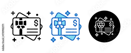 Gift Card Multiple Style Icon Set Collection Mixed, Blue & Line. 