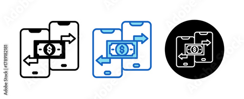 Money Transfer Multiple Style Icon Set Collection Mixed, Blue & Line. 