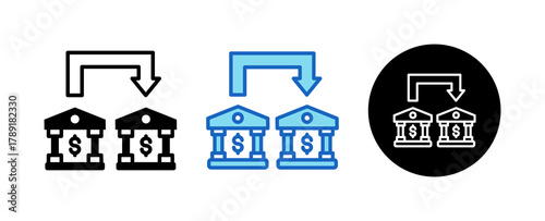 Bank Transfer Multiple Style Icon Set Collection Mixed, Blue & Line. 