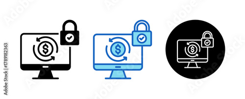 Secure Transaction Multiple Style Icon Set Collection Mixed, Blue & Line. 