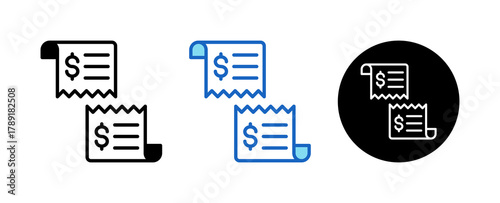 Split Bill Multiple Style Icon Set Collection Mixed, Blue & Line. 