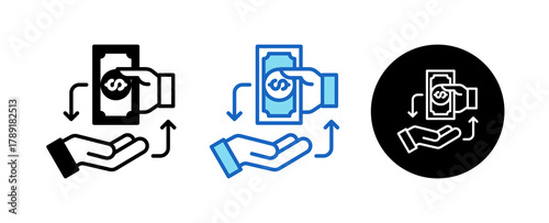 Refund Multiple Style Icon Set Collection Mixed, Blue & Line. 