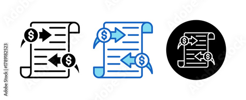 Transaction Multiple Style Icon Set Collection Mixed, Blue & Line. 