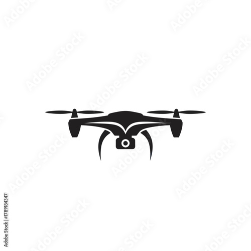 Black silhouette of a quadcopter drone with a camera icon.