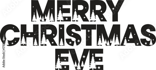 Festive Merry Christmas Eve Vector Graphic Design with Trees and Stars Holiday Greetings
