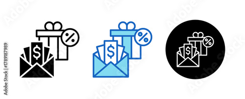 Annual Bonus Multiple Style Icon Set Collection Mixed, Blue & Line. 