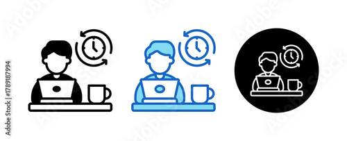 Flexible Hours Multiple Style Icon Set Collection Mixed, Blue & Line. 