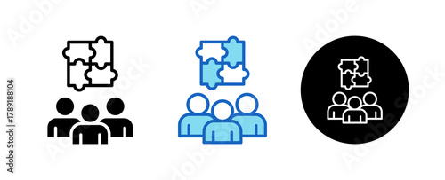 Team Building Multiple Style Icon Set Collection Mixed, Blue & Line. 