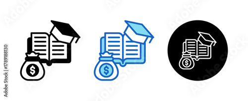 Education Cost Multiple Style Icon Set Collection Mixed, Blue & Line. 