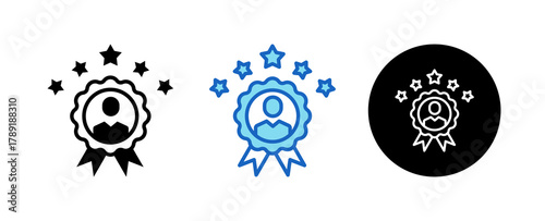 Employee Recognition Multiple Style Icon Set Collection Mixed, Blue & Line. 