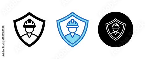 Worker Insurance Multiple Style Icon Set Collection Mixed, Blue & Line. 