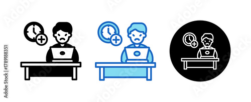 Overtime Multiple Style Icon Set Collection Mixed, Blue & Line. 