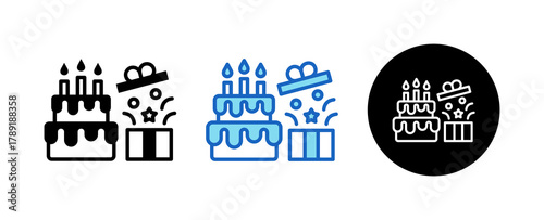 Birthday Multiple Style Icon Set Collection Mixed, Blue & Line. 
