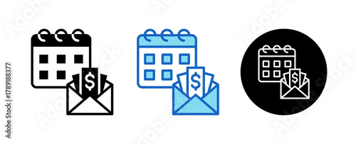 Salary Multiple Style Icon Set Collection Mixed, Blue & Line. 