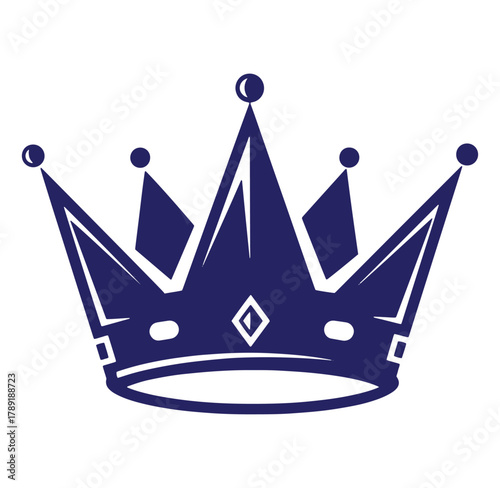 Elegant and classic dark blue royal crown illustration on white background for design elements
