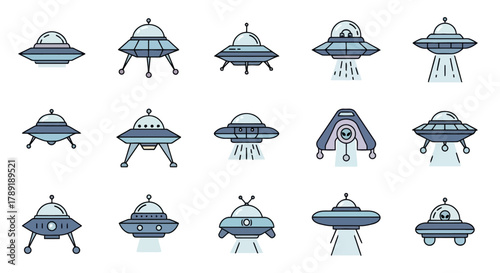 Collection of Diverse Flying Saucer and UFO Illustrations, Depicting Extraterrestrial Spacecraft Designs