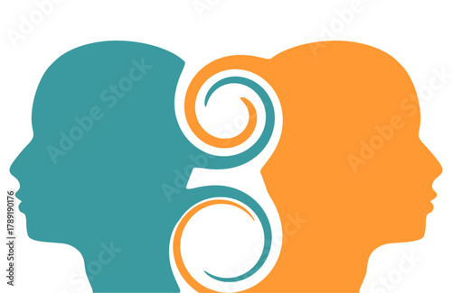 Silhouettes of a man heads. Friendship, business and sexual relationships. Digital, interactive and global communication concept. Equality and multicultural society.