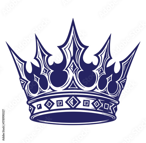 Elegant royal crown illustration in deep blue color perfect for branding and design projects