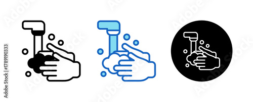 Washing Hand Multiple Style Icon Set Collection Mixed, Blue & Line. 