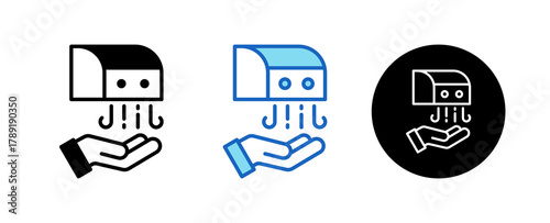 Hand Dryer Multiple Style Icon Set Collection Mixed, Blue & Line. 