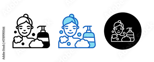 Body Wash Multiple Style Icon Set Collection Mixed, Blue & Line. 