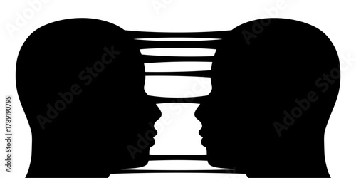 Silhouettes of a man heads. Friendship, business and sexual relationships. Digital, interactive and global communication concept. Equality and multicultural society.