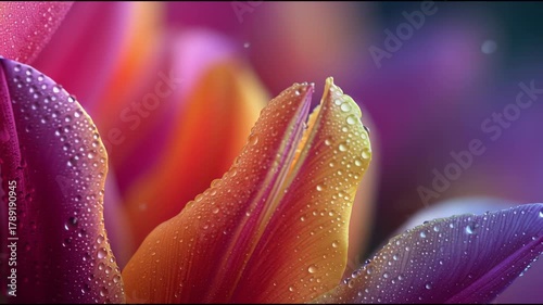 Tulip Petals with Water Droplets: A Macro View of Floral Beauty.