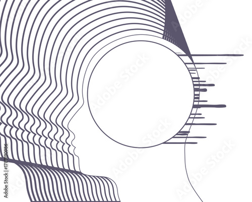 Dementia, memory loss, amnesia concept. Brain damage, cognitive disfunction. Alzheimer's disease. Illustration of a human head profile with damaged brain. Mental, psychological illness.