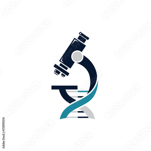 Microscope with DNA Helix - Scientific Research and Genetic Exploration.