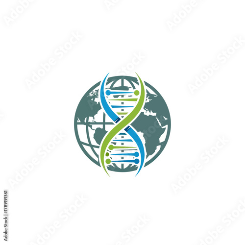Global DNA helix science and genetics logo concept.