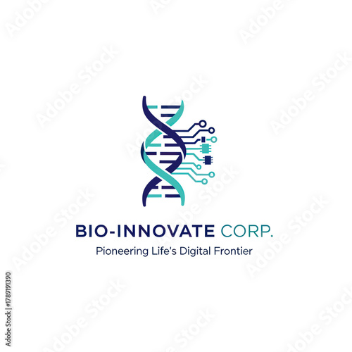 Bio Innovate Corp Logo Depicting DNA and Digital Circuitry.