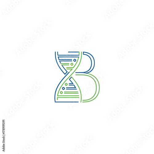 DNA helix integrated with letter B logo for biotechnology company.