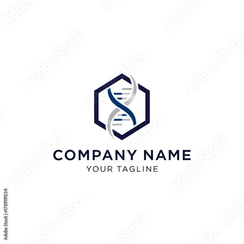Hexagonal Logo with DNA Strand Symbol for Biotechnology Company.