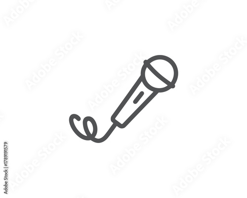 Illustration of a microphone with a coiled cord on a white background in a simple line drawing style