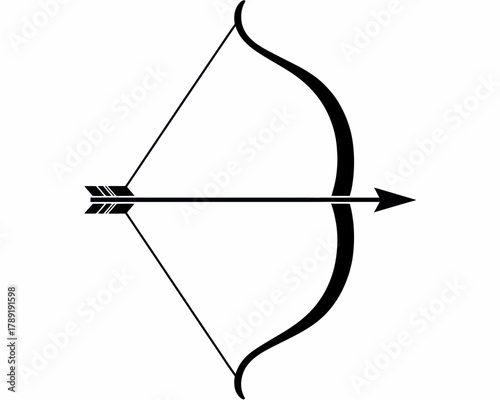 Illustration of a bow and arrow with the arrow pulled back ready to be released on a white background