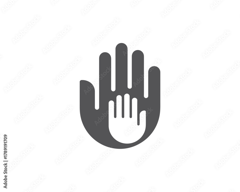 Obraz premium Illustration of a large gray hand with a smaller white hand inside it on a white background design element