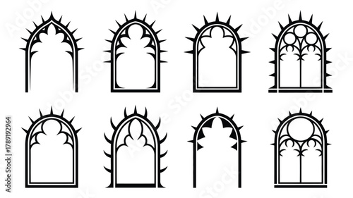 Gothic arch window designs with pointed finials and decorative tracery architectural