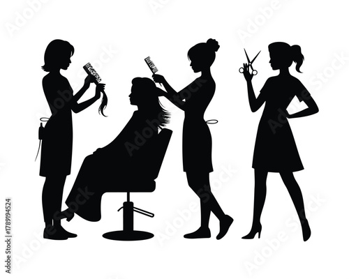 Hairdressers styling hair with tools and scissors vector